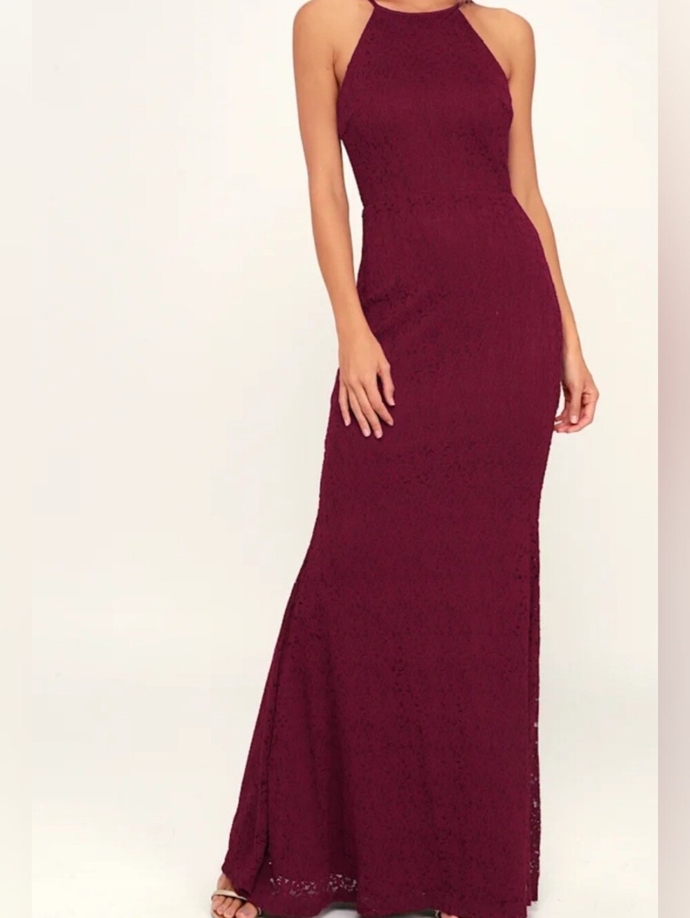 Ephemeral Allure Burgundy Lace Maxi Dress